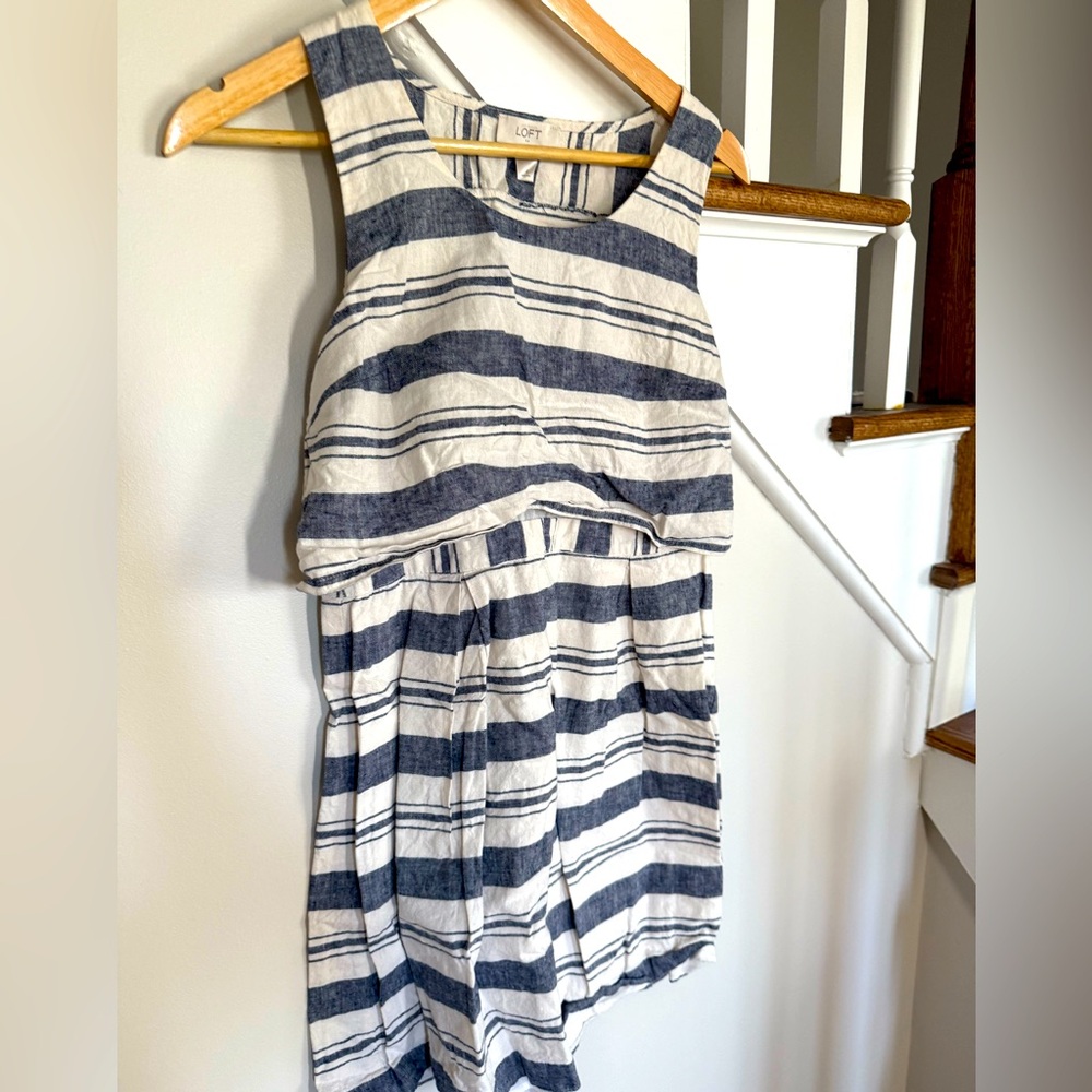 Loft Linen Blend Striped Sleeveless Dress